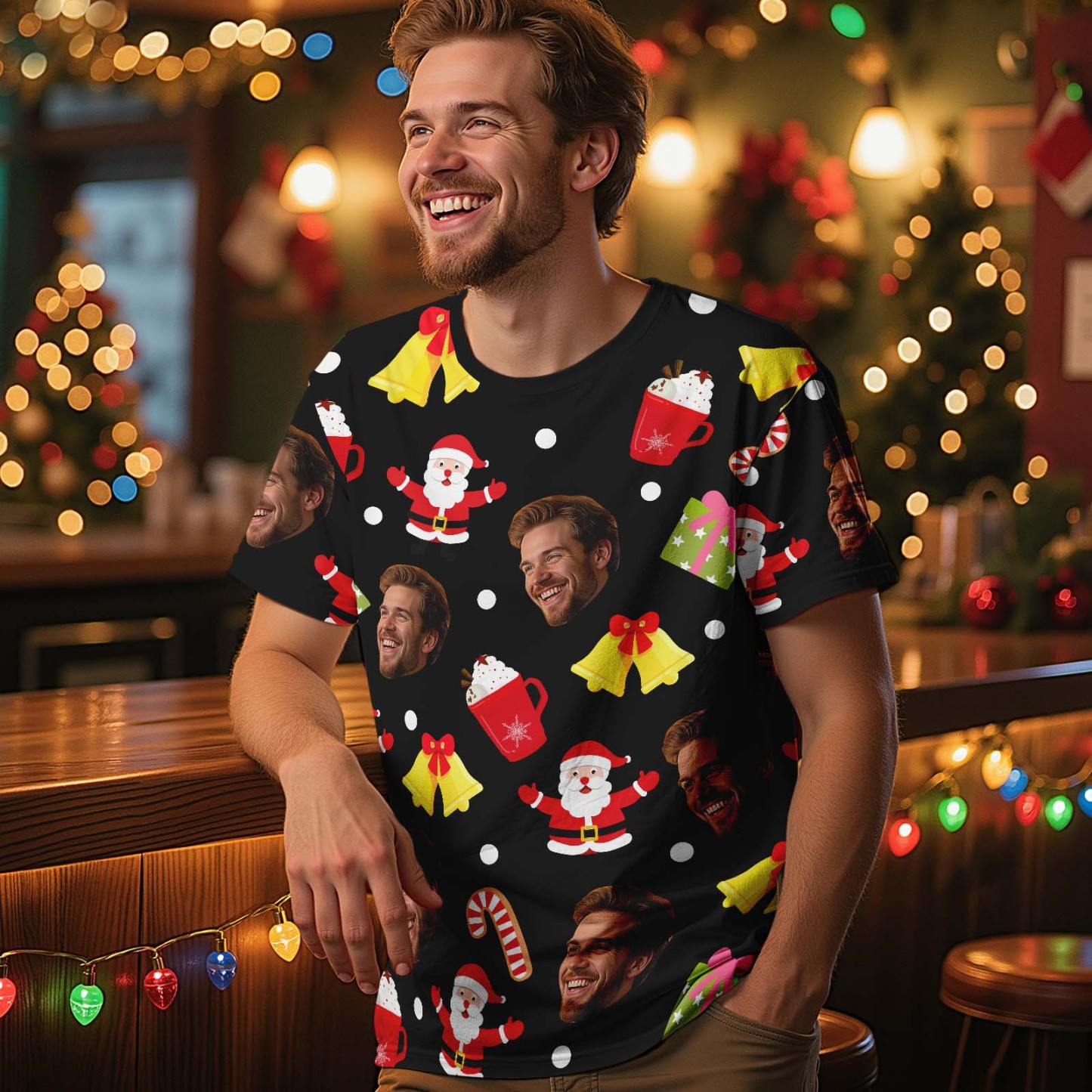 T-shirt Met Kerstbelprint En Foto, Gepersonaliseerd Kerstcadeau Voor Familie En Vrienden. - SokkenFoto