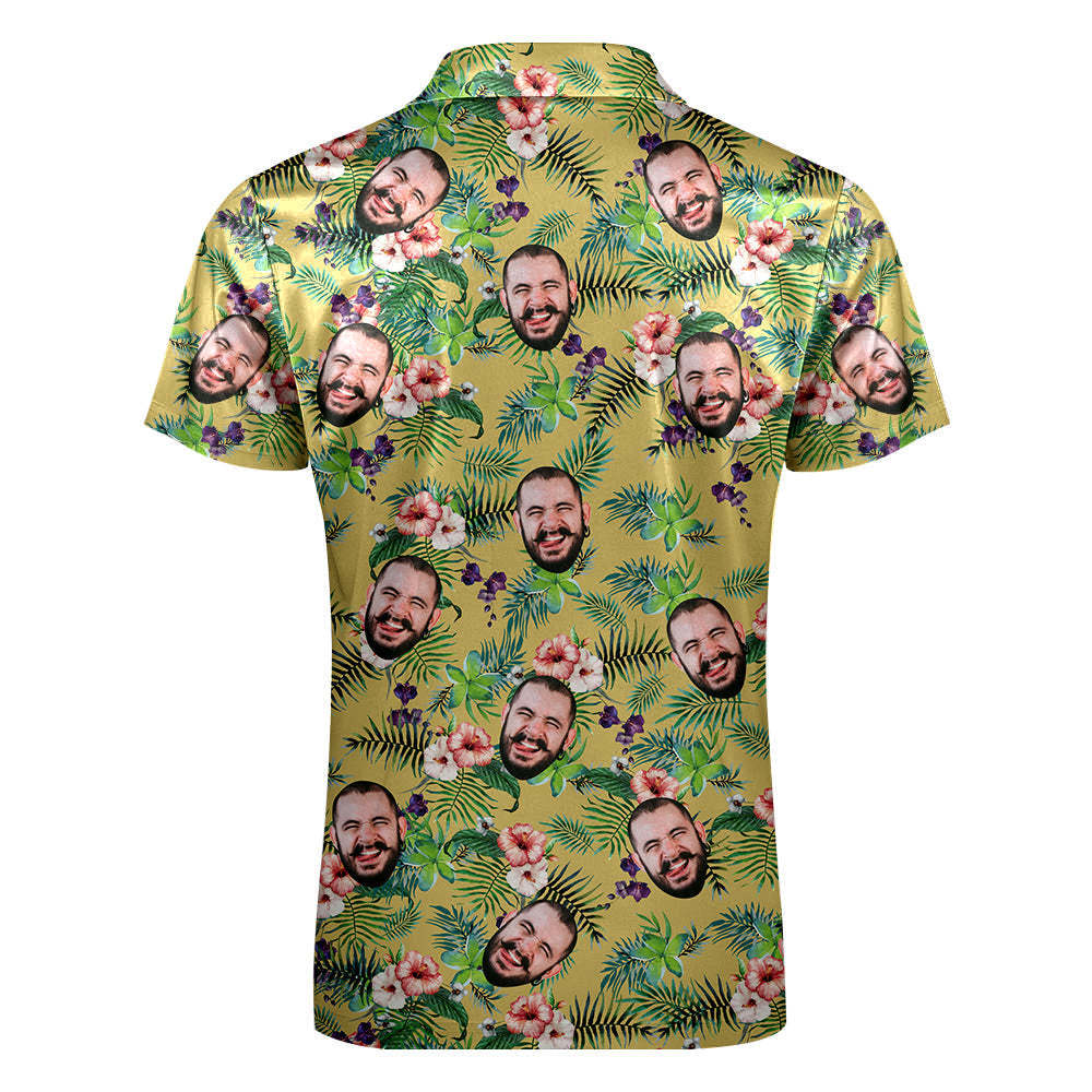 Op Maat Gemaakt Grappig Poloshirt Met Rits, Gepersonaliseerd Gezicht Poloshirt In Hawaiiaanse Stijl Voor Heren - SokkenFoto