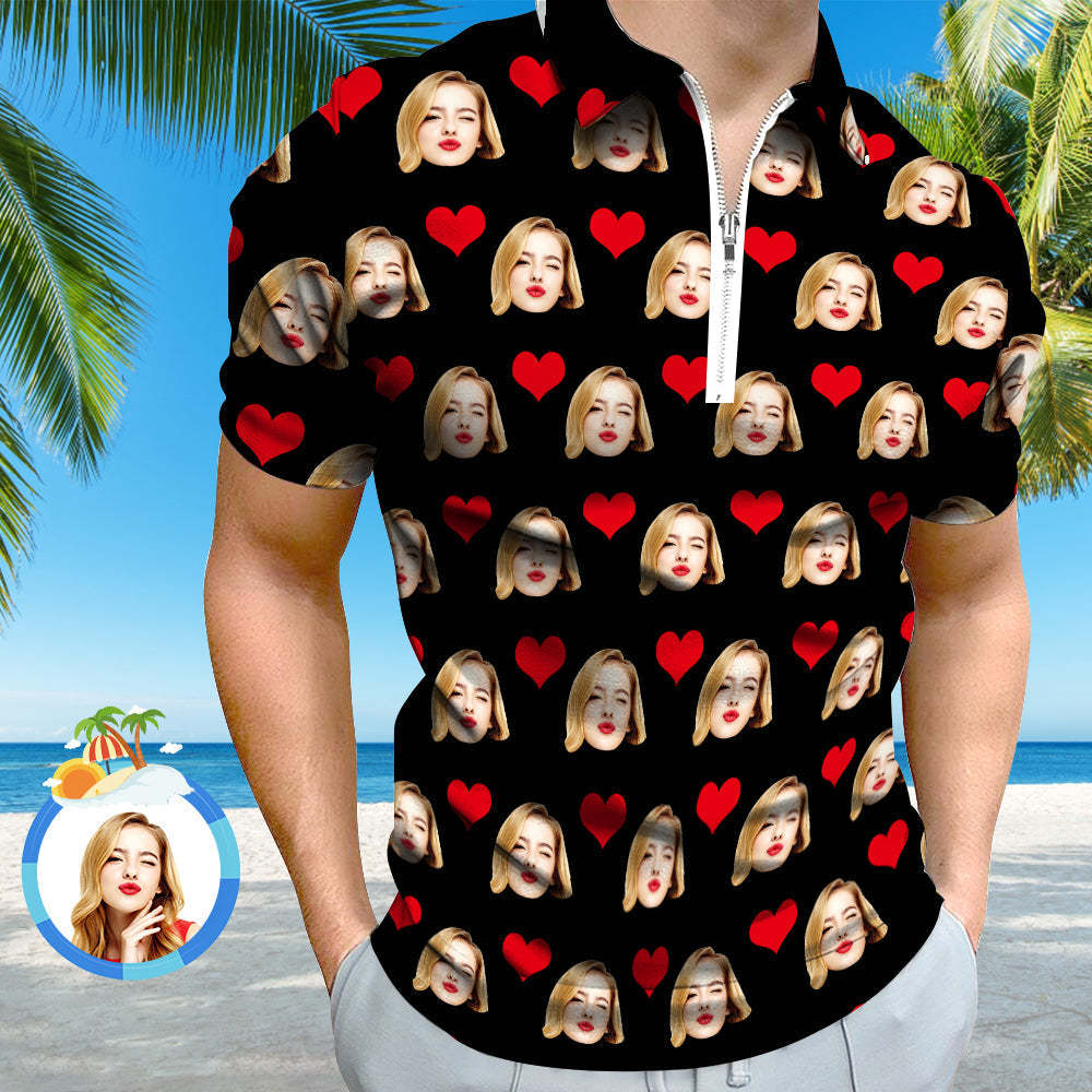 Custom Face Poloshirt Met Rits Herenpoloshirt Voor Vriend Of Man - SokkenFoto
