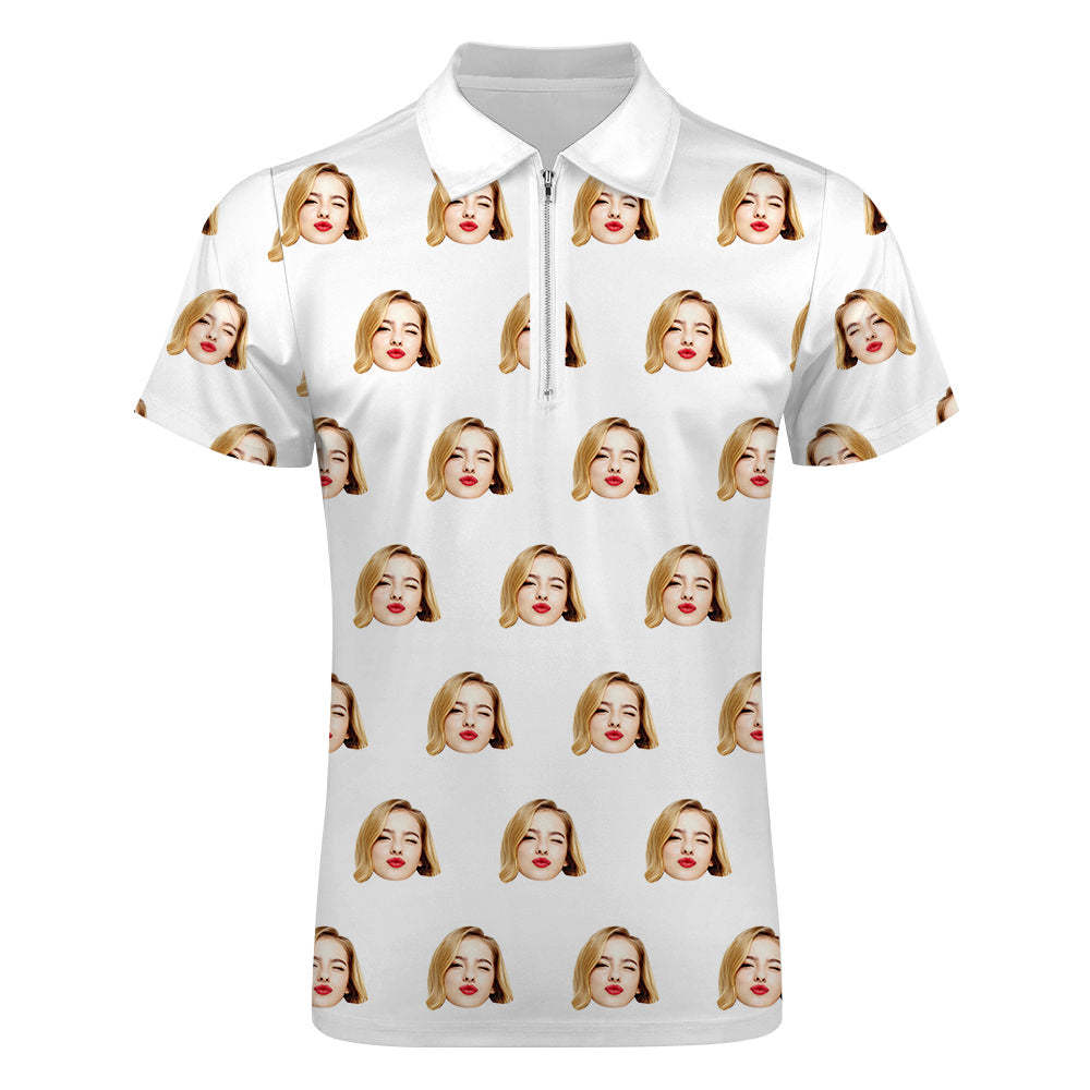 Custom Face Poloshirt Met Rits Herenpoloshirt Voor Hem - SokkenFoto