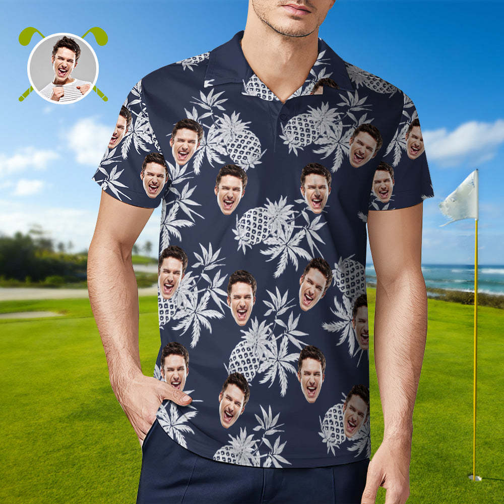 Heren Gepersonaliseerd Gezicht Shirt, Gepersonaliseerde Golfshirts Voor Hem, Vintage Ananas - SokkenFoto