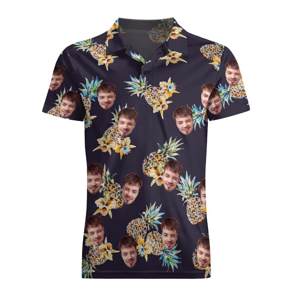 Mannen Aangepaste Gezicht Shirt Gepersonaliseerde Golfshirts Voor Hem Vintage Ananas En Orchidee - SokkenFoto