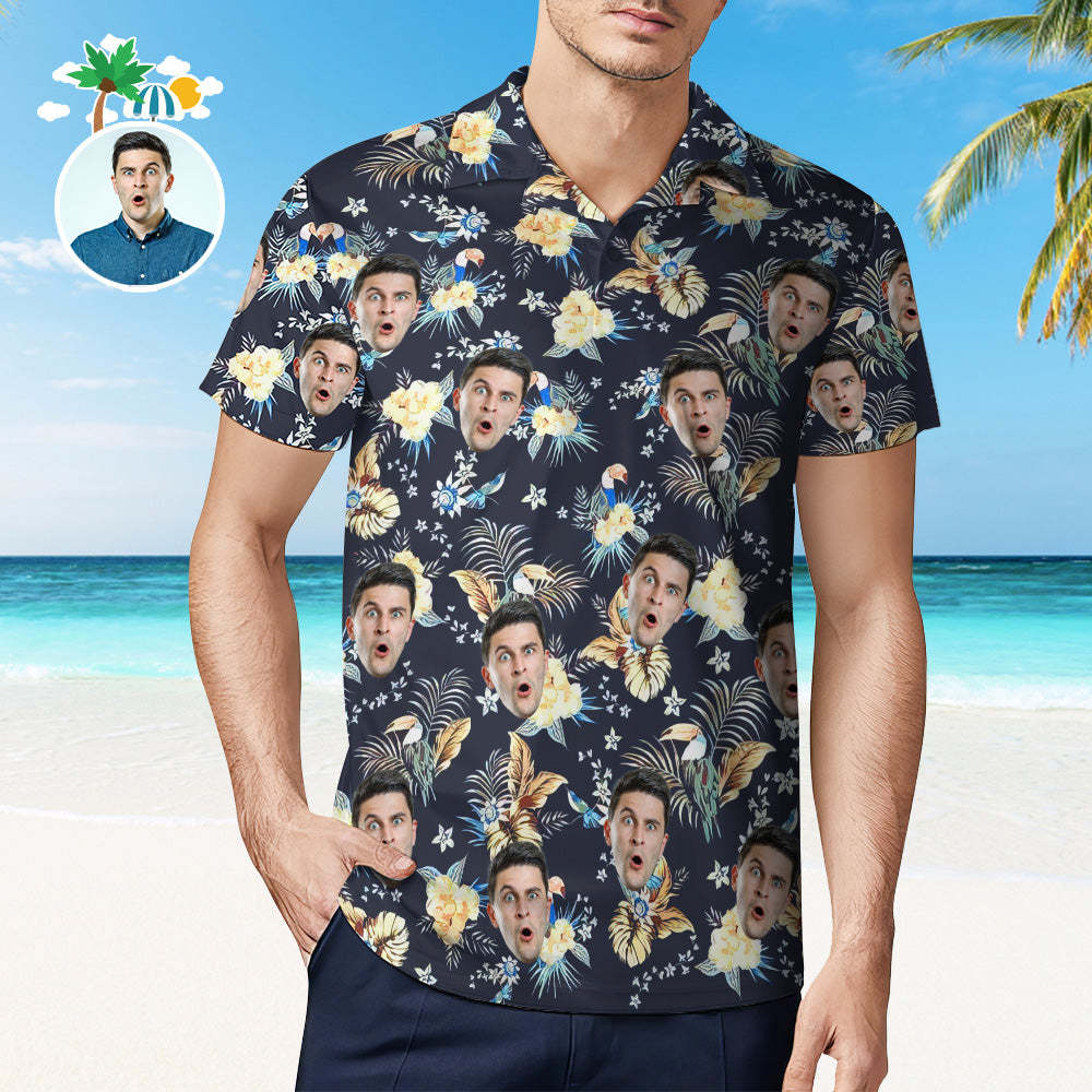 Heren Gepersonaliseerd Gezichtoverhemd Gepersonaliseerde Golfshirts Voor Hem Tropische Print - SokkenFoto