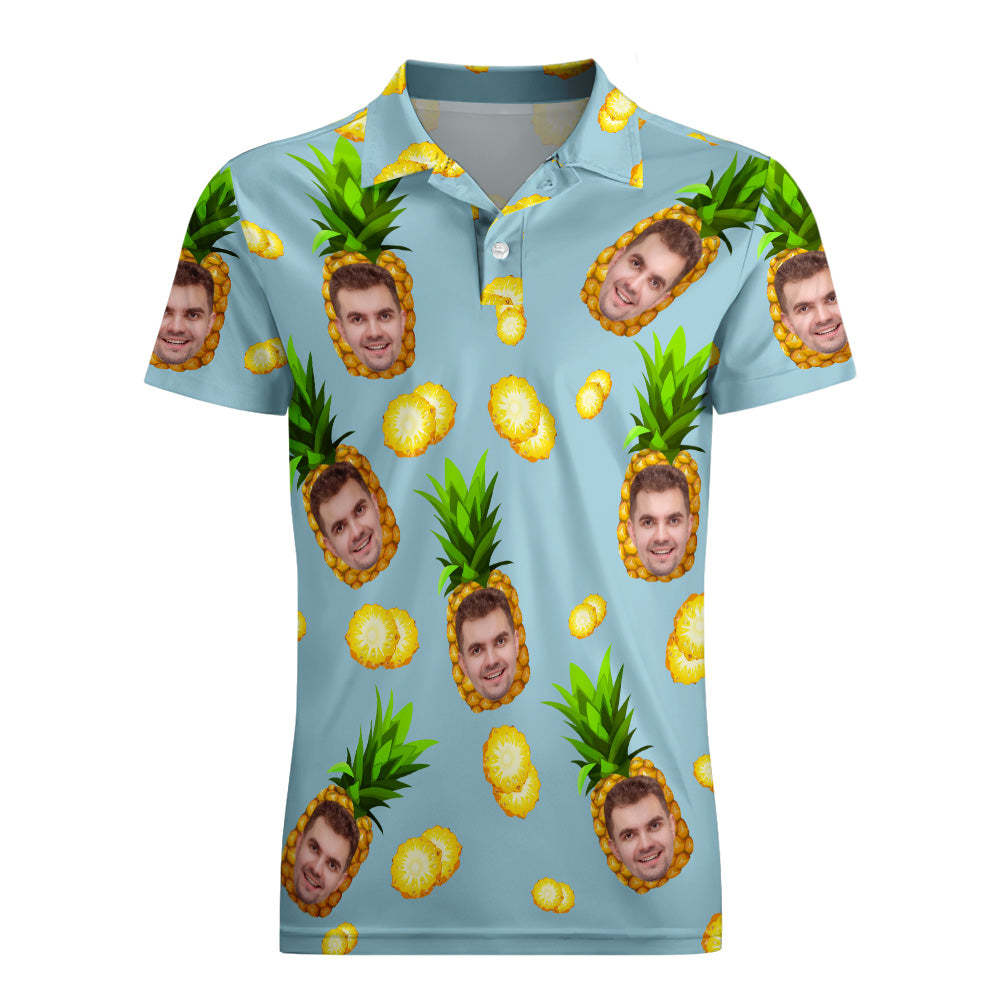 Mannen Aangepaste Gezicht Polo Shirt Gepersonaliseerde Golfshirts Voor Hem Grote Ananas - SokkenFoto