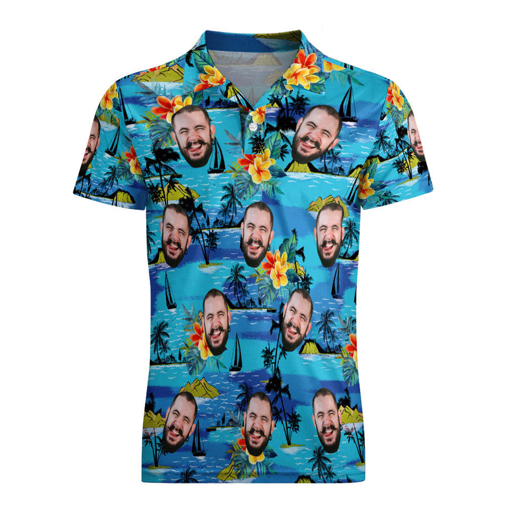 Vice City Heren Custom Face Polo Shirt Gepersonaliseerde Golfshirts Voor Hem Gang Style - SokkenFoto