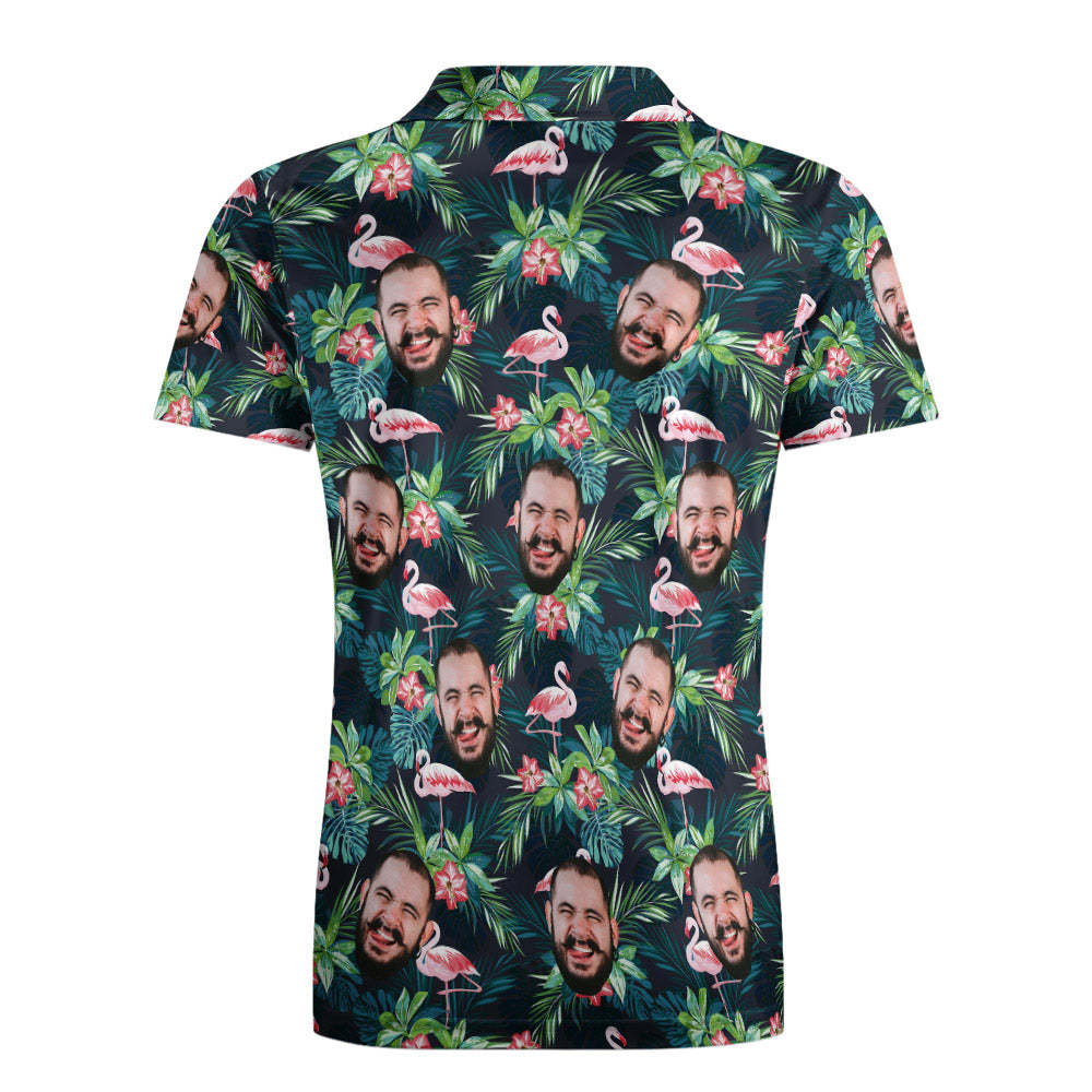 Mannen Aangepaste Gezicht Polo Shirt Gepersonaliseerde Golfshirts Voor Hem Flamingo Bloem - SokkenFoto