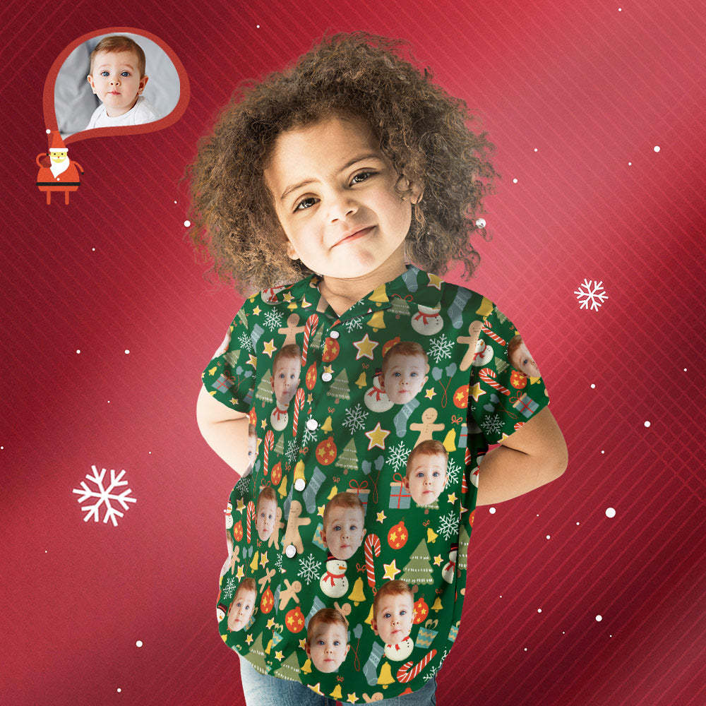 Op Maat Gemaakt Gezichtoverhemd Gepersonaliseerde Foto Hawaiiaans Overhemd Voor Kinderen Kerstverrassingscadeau - Vrolijk Kerstfeest - SokkenFoto