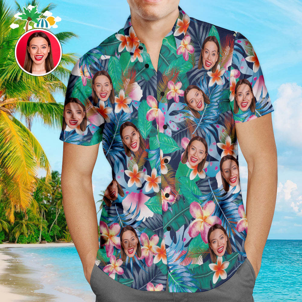 Aangepaste Hawaiiaanse Shirts Kleurrijke Bloemen Online Preview Gepersonaliseerd Aloha Beach-shirt Voor Heren - SokkenFoto