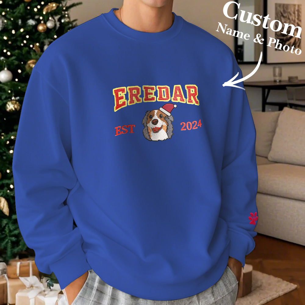Op Maat Geborduurd Sweatshirt Met Huisdierportret Kerstcadeaus Borduureffect - SokkenFoto