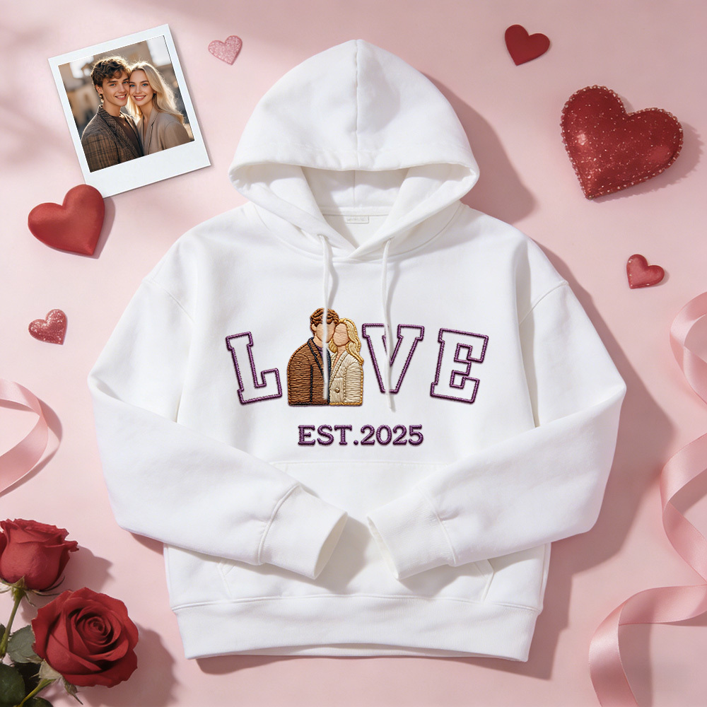 Gepersonaliseerde Geborduurde Foto Paar Love Est Year Sweatshirt/hoodie - SokkenFoto