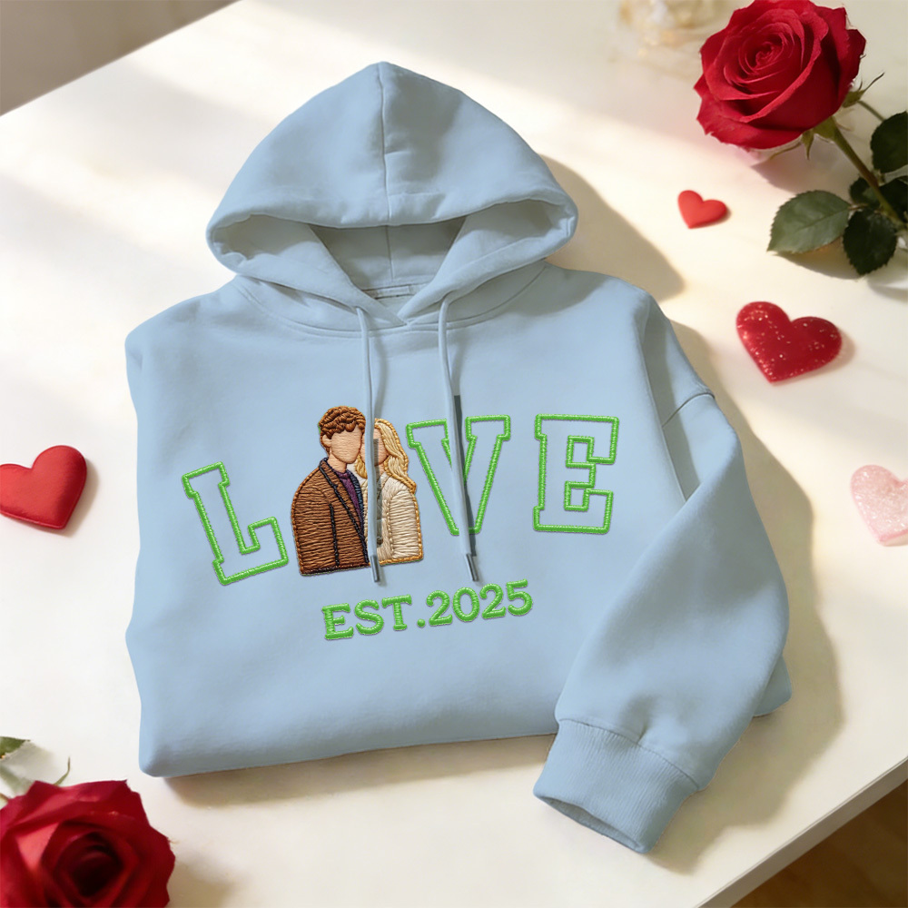 Gepersonaliseerde Geborduurde Foto Paar Love Est Year Sweatshirt/hoodie - SokkenFoto