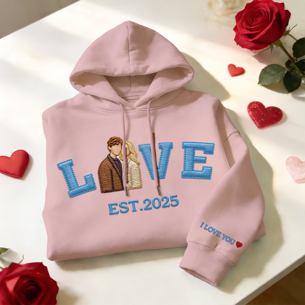 Gepersonaliseerde Geborduurde Foto Paar Love Est Year Sweatshirt/hoodie - SokkenFoto