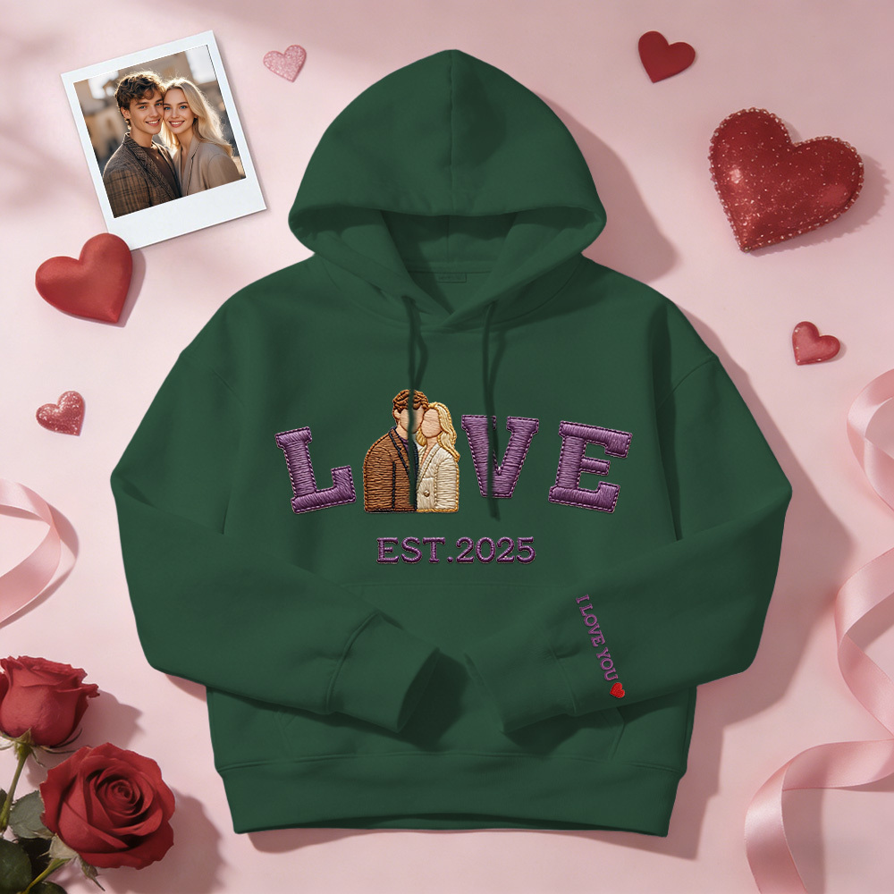 Gepersonaliseerde Geborduurde Foto Paar Love Est Year Sweatshirt/hoodie - SokkenFoto