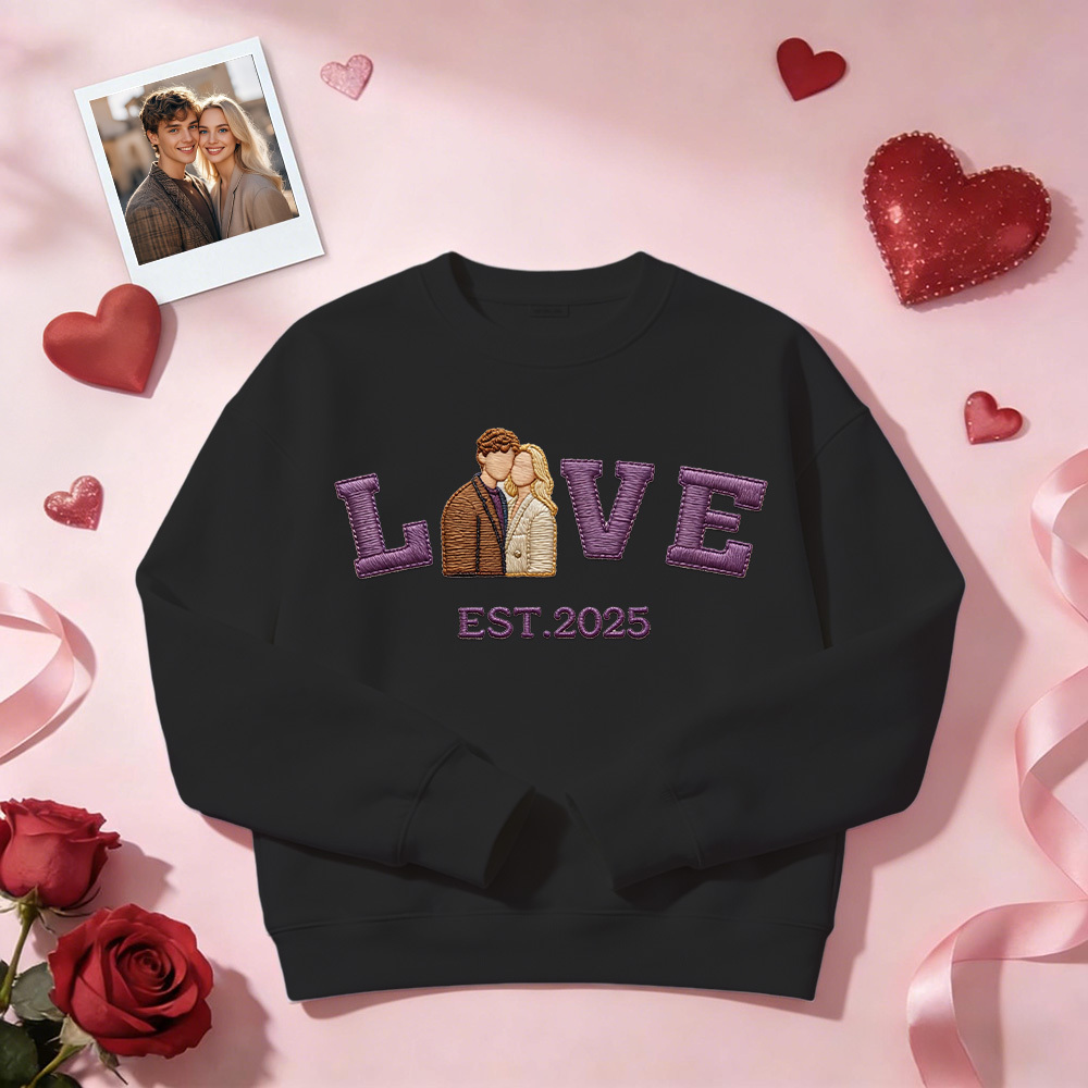 Gepersonaliseerde Geborduurde Foto Paar Love Est Year Sweatshirt/hoodie - SokkenFoto