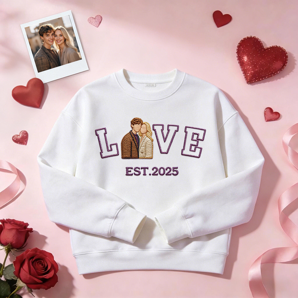 Gepersonaliseerde Geborduurde Foto Paar Love Est Year Sweatshirt/hoodie - SokkenFoto