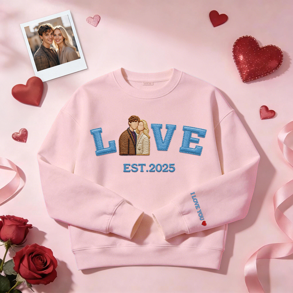 Gepersonaliseerde Geborduurde Foto Paar Love Est Year Sweatshirt/hoodie - SokkenFoto