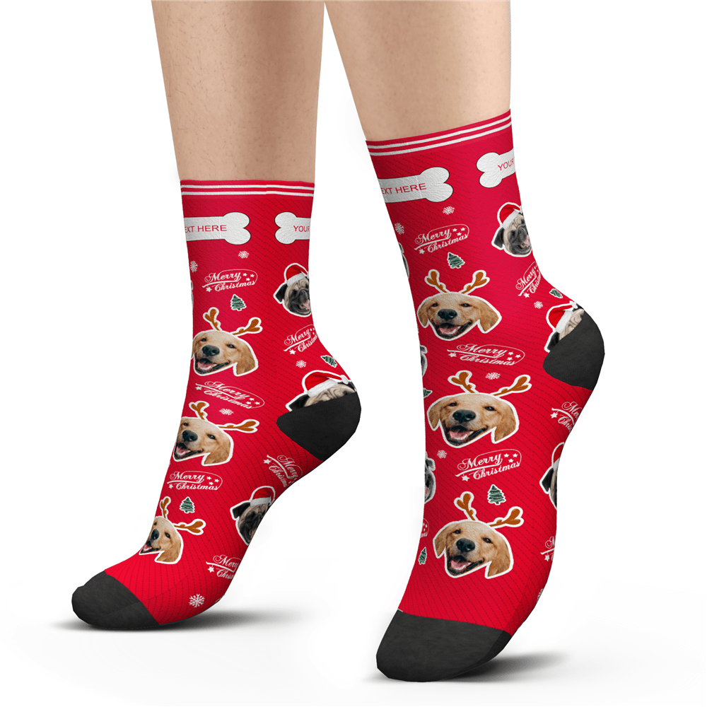 Custom Photo Socks Merry Christmas Dog With Your Text - MyPhotoSocks