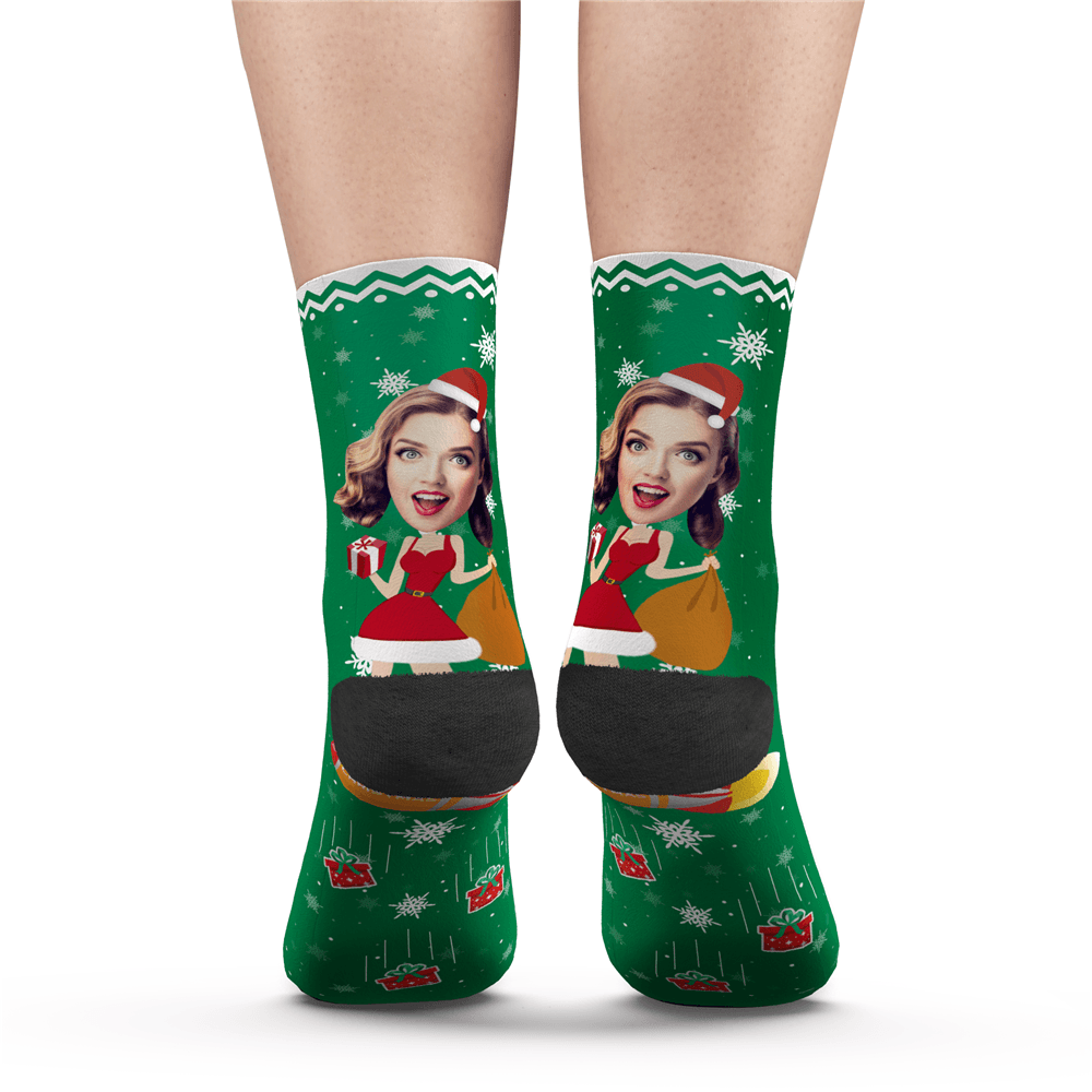 Custom Photo Socks Funny Christmas Pinup Girl - MyPhotoSocks