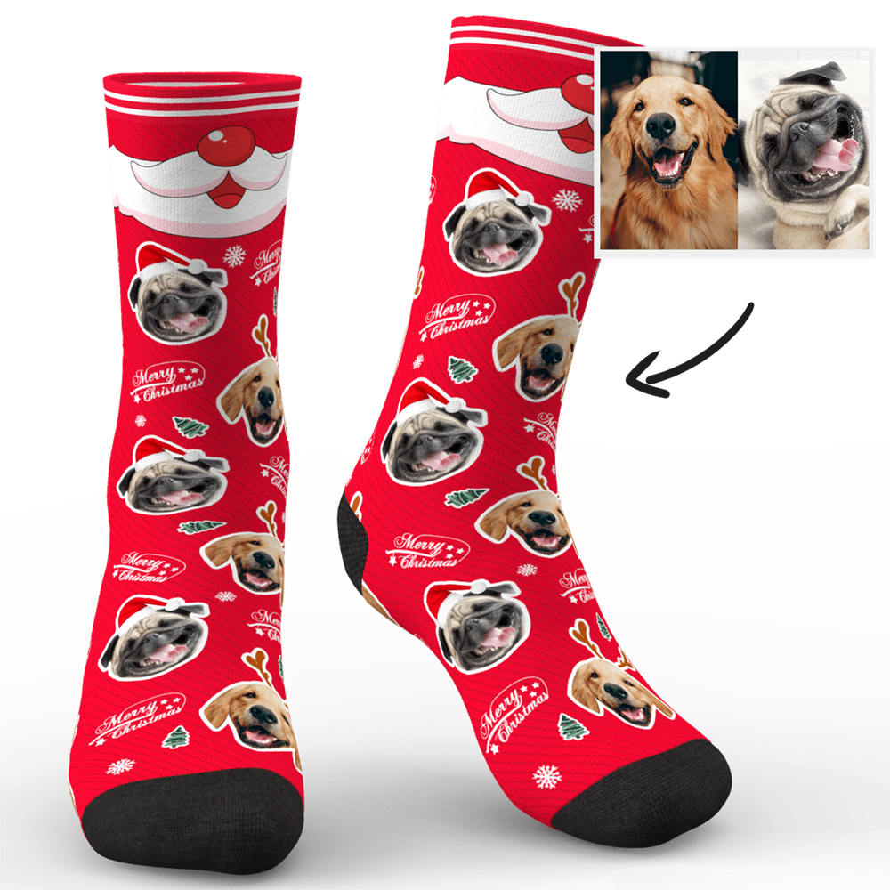 Custom Photo Socks Merry Christmas Dog With Your Text - MyPhotoSocks