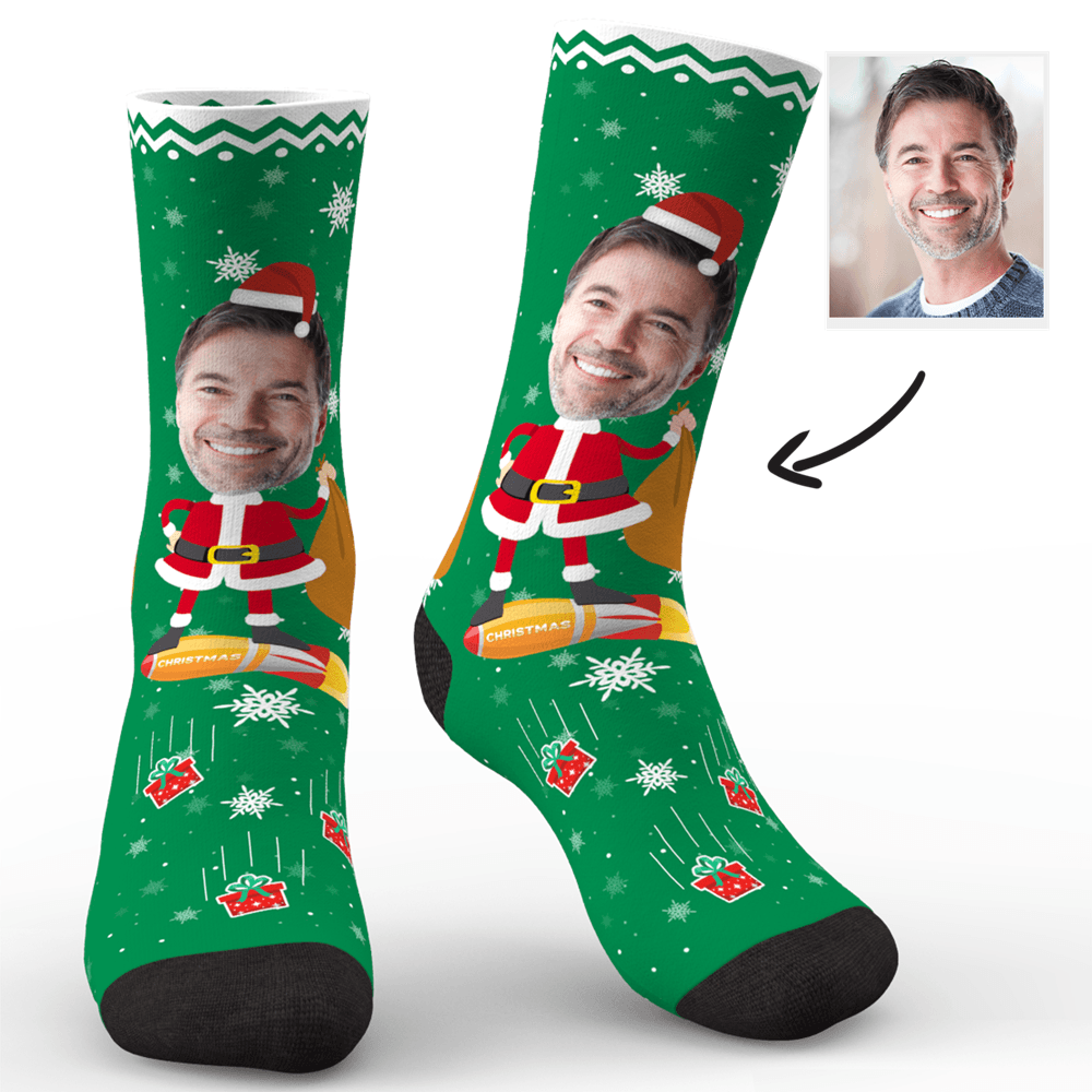 Custom Photo Socks Funny Christmas Santa Claus - MyPhotoSocks