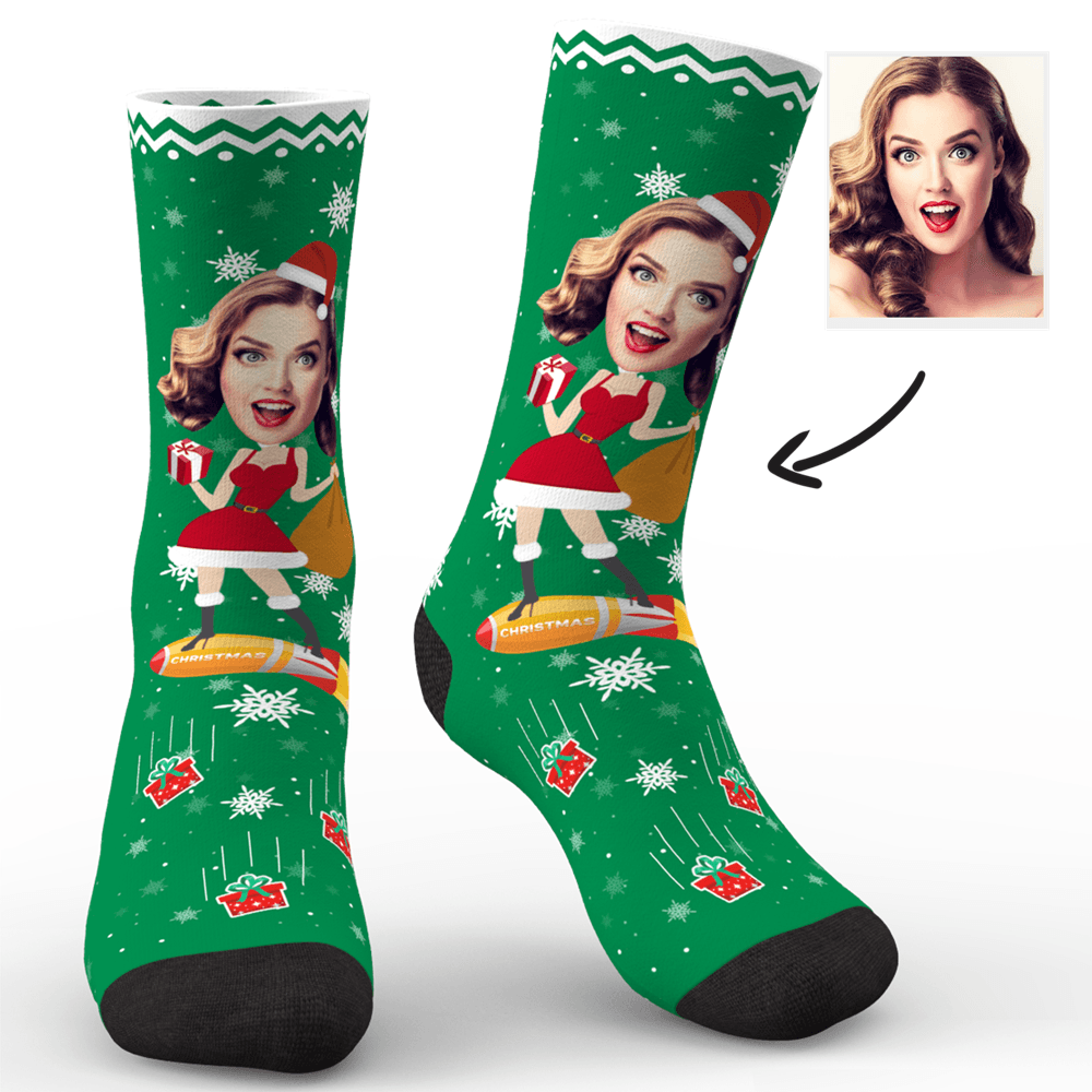 Custom Photo Socks Funny Christmas Pinup Girl - MyPhotoSocks