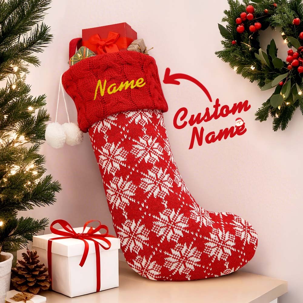 Aangepaste Naam Kerstdecoratie Gebreide Kerstsokken Kerstcadeau Rode En Groene Strepen Sokken - SokkenFoto