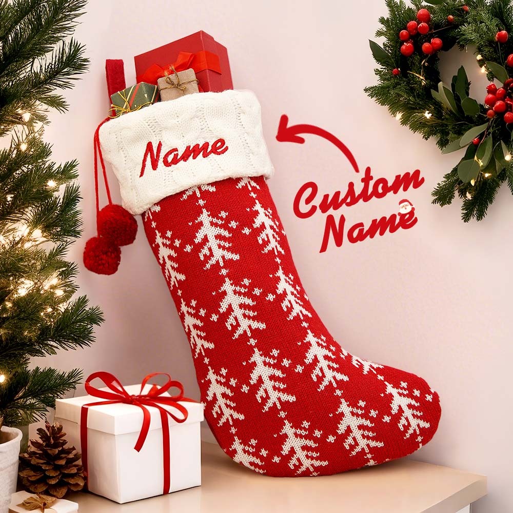 Aangepaste Naam Kerstdecoratie Gebreide Kerstsokken Kerstcadeau Rode En Groene Strepen Sokken - SokkenFoto