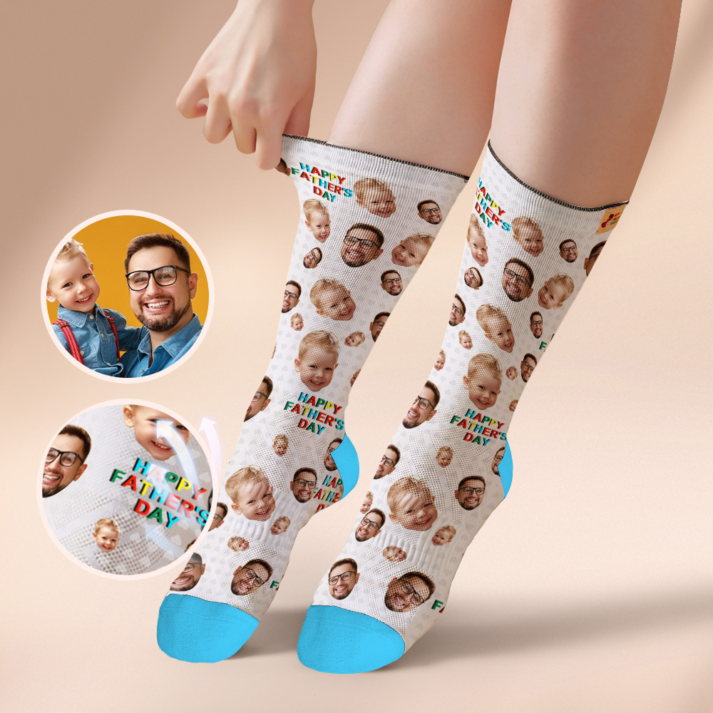 Gepersonaliseerde Sokken Met Fotoprint Voor Het Hele Gezicht, Kleurrijk, Voor Een Gelukkige Vaderdag, Gepersonaliseerd Ontwerp, Het Beste Cadeau-idee - SokkenFoto