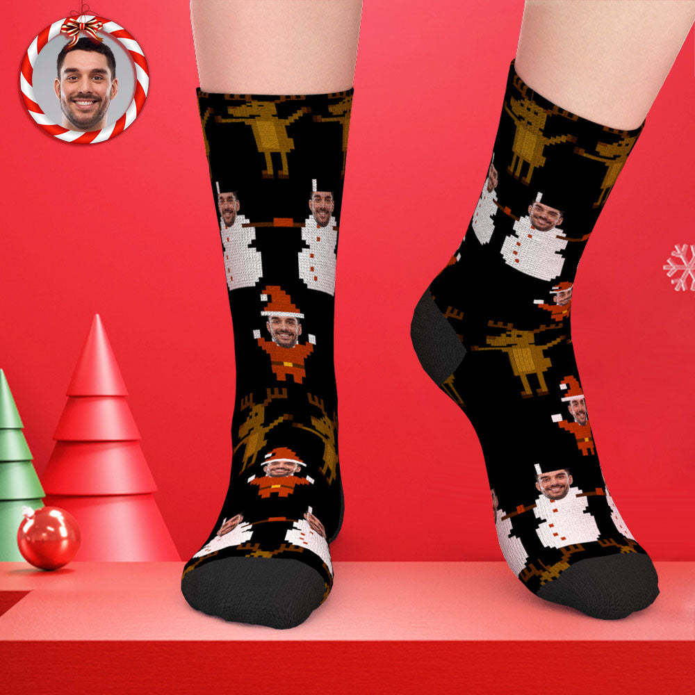 Aangepaste Gezichtssokken Kerstcadeau Kerst Pixelpatroon Sokken - SokkenFoto