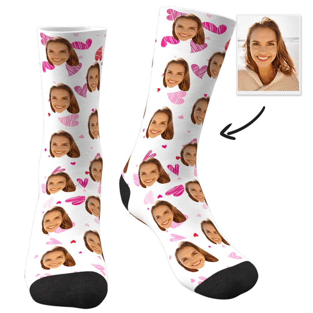 Custom Photo Socks Pink Heart - MyPhotoSocks