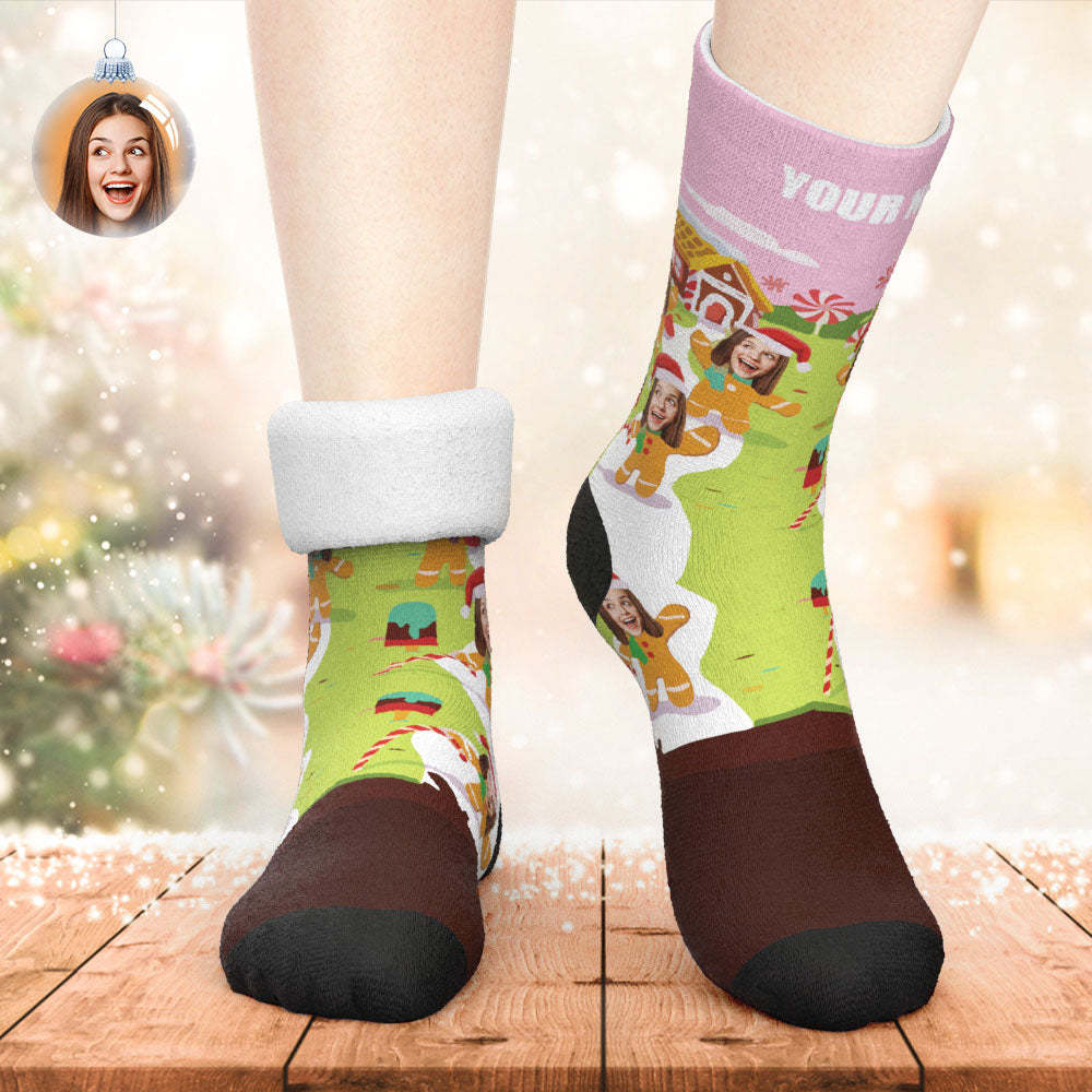 Aangepaste Dikke Sokken Foto 3d Digitaal Bedrukte Sokken Winter Warm Gingerbread Man Kerstsokken - SokkenFoto