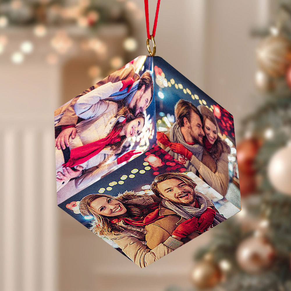Aangepaste Foto Mooie Tijd Met Jou - Paar Gepersonaliseerde Aangepaste Houten Kubus Ornament - Kerstcadeau Voor Man Vrouw, Verjaardag - SokkenFoto