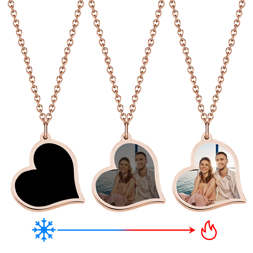 Gepersonaliseerde Foto Temperatuurgevoelige Kleurveranderende Hartketting Fotocadeauketting Voor Geliefde - SokkenFoto