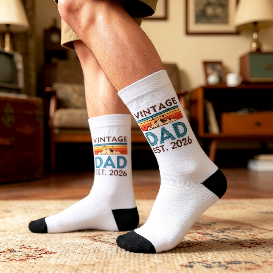 Vintage Dad Est 2026 Sokken, Eerste Vaderdagcadeau, Sokken Voor Een Kersverse Vader, Cadeau Voor Echtgenoot, Retro Vaderdagsokken, Gepromoveerd Tot Vader In 2026