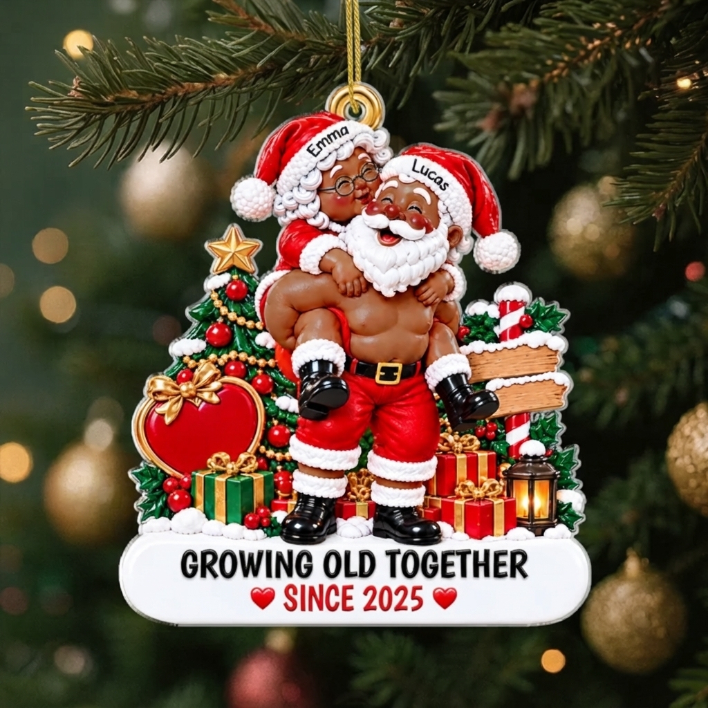 Gepersonaliseerde Santa Couple Ornament - 'Samen Oud Worden' Kerstboomdecor Voor Koppels - SokkenFoto