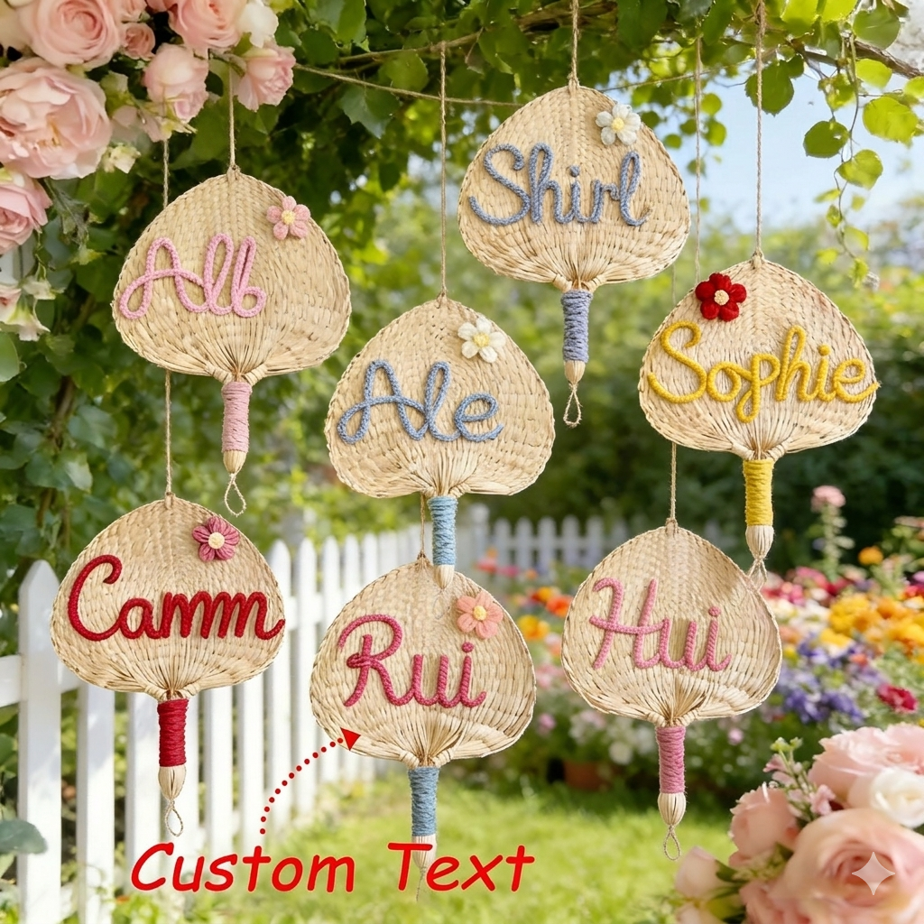Gepersonaliseerde Geweven Stroventilator, Boho Bruid Bruidsmeisje Bruiloft Gunst, Strand Vrijgezellenfeest Cadeau