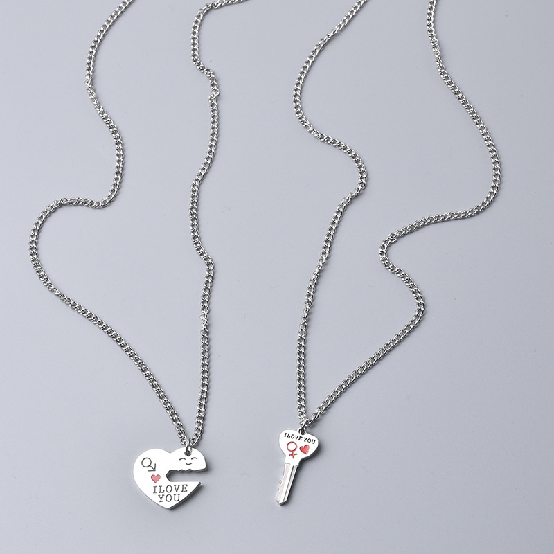 Romantische Hart-Sleutelvormige Ketting Set | Gegraveerd met 'Ik hou van jou' - Origineel Cadeau voor Verliefde Stellen