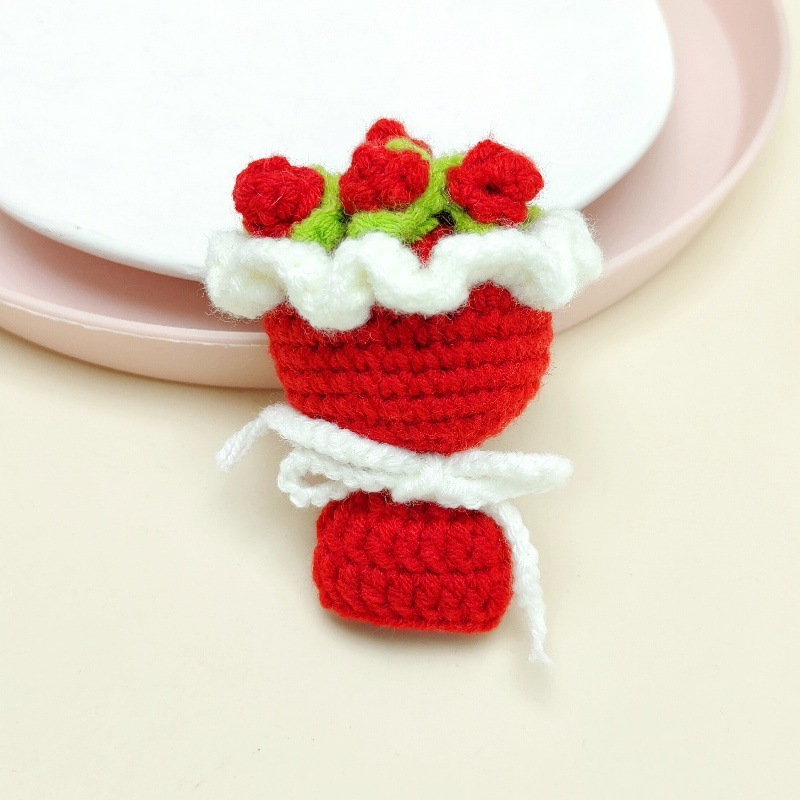 Prachtig Cadeau Wollen Gebreide Boeket Sleutelhanger Simulatie Zonnebloem Tas Bedel Hanger Afstudeercadeau - SokkenFoto