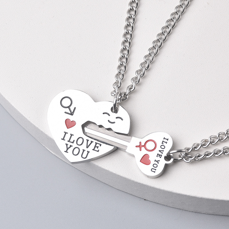 Romantische Hart-Sleutelvormige Ketting Set | Gegraveerd met 'Ik hou van jou' - Origineel Cadeau voor Verliefde Stellen