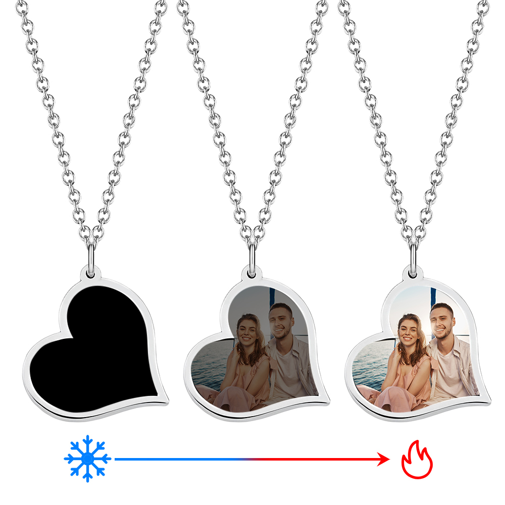 Gepersonaliseerde Foto Temperatuurgevoelige Kleurveranderende Hartketting Fotocadeauketting Voor Geliefde - SokkenFoto