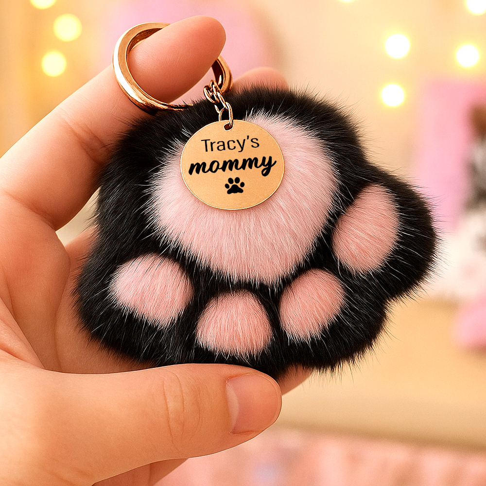 Gepersonaliseerde Tasbedel Met Fotogravering, Gepersonaliseerde Kattenpoot Sleutelhanger