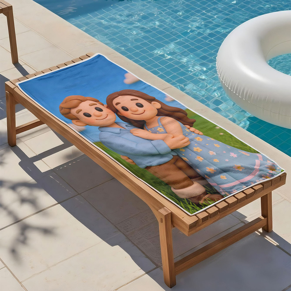 Gepersonaliseerde Strandhanddoek Met Cartoonfoto, Perfect Cadeau-idee Voor Familie-uitjes - SokkenFoto