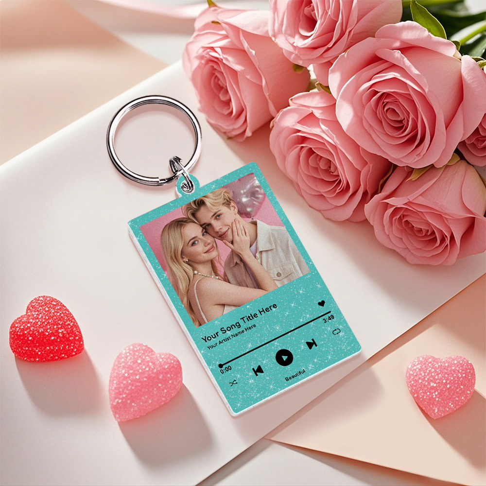 Gepersonaliseerde Groene Fijne Glanzende Acryl Muziek Sleutelhanger Koppel Jij En Ik Foto En Tekst Acryl Sleutelhanger Creatieve Cadeaus Valentijnscadeau Sleutelhanger