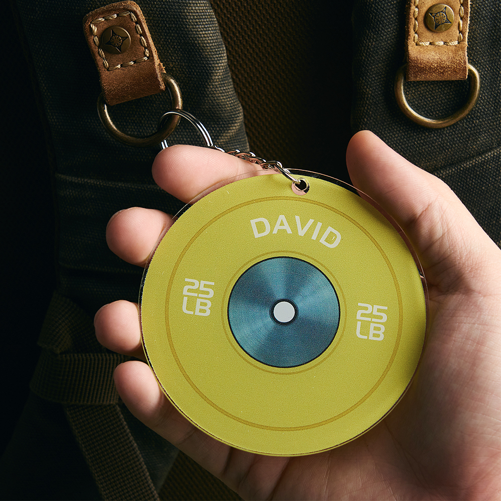 Gewichtsschijf Gepersonaliseerde Sleutelhanger, Bumperplaat, Cadeau Voor Lifter, Bodybuilder, Sportschoolganger, Gewichthefliefhebber Cadeau, Gewichthefsleutelhanger - SokkenFoto