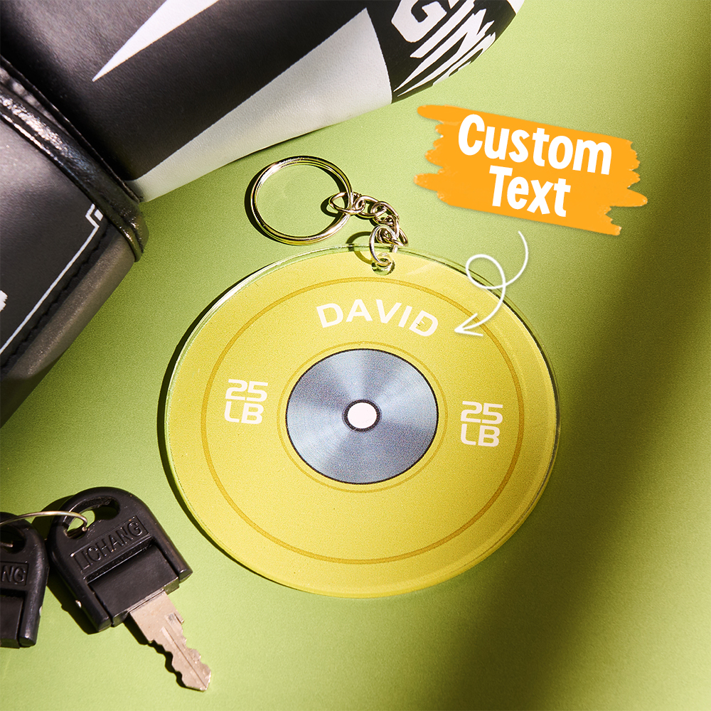 Gewichtsschijf Gepersonaliseerde Sleutelhanger, Bumperplaat, Cadeau Voor Lifter, Bodybuilder, Sportschoolganger, Gewichthefliefhebber Cadeau, Gewichthefsleutelhanger - SokkenFoto