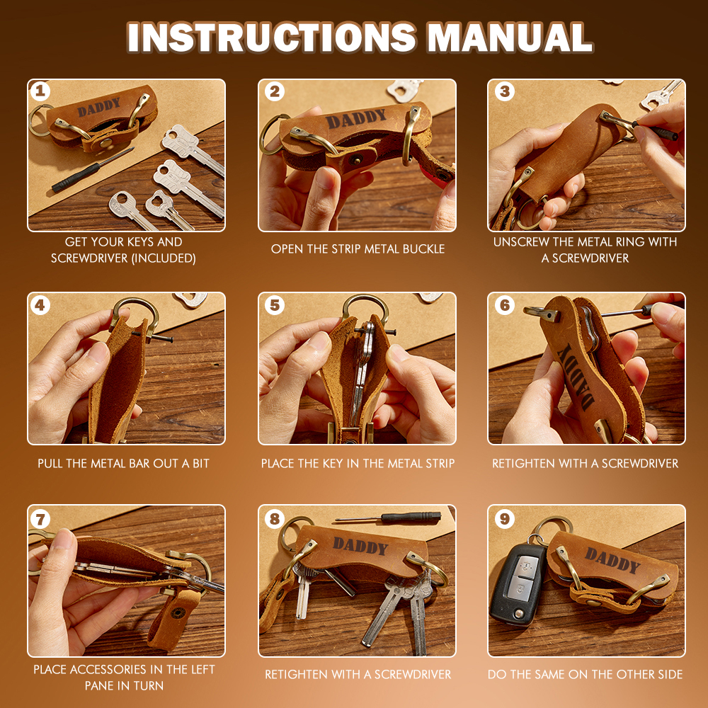 Gepersonaliseerde Lederen Sleutelhanger Houder Sleutelhanger Auto Accessoires Sleutelhanger Bruidsjonkers Cadeau Voor Hem Vader Mannen Cadeau Voor Verjaardag Op Maat Gegraveerd - SokkenFoto