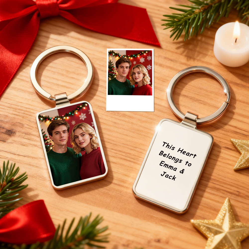 Gepersonaliseerde Kerstfoto Sleutelhanger Met Koppel, Gepersonaliseerd Cadeau Voor Hem Of Haar, Romantisch Aandenken, Idee Voor Een Cadeautje In De Kous - SokkenFoto