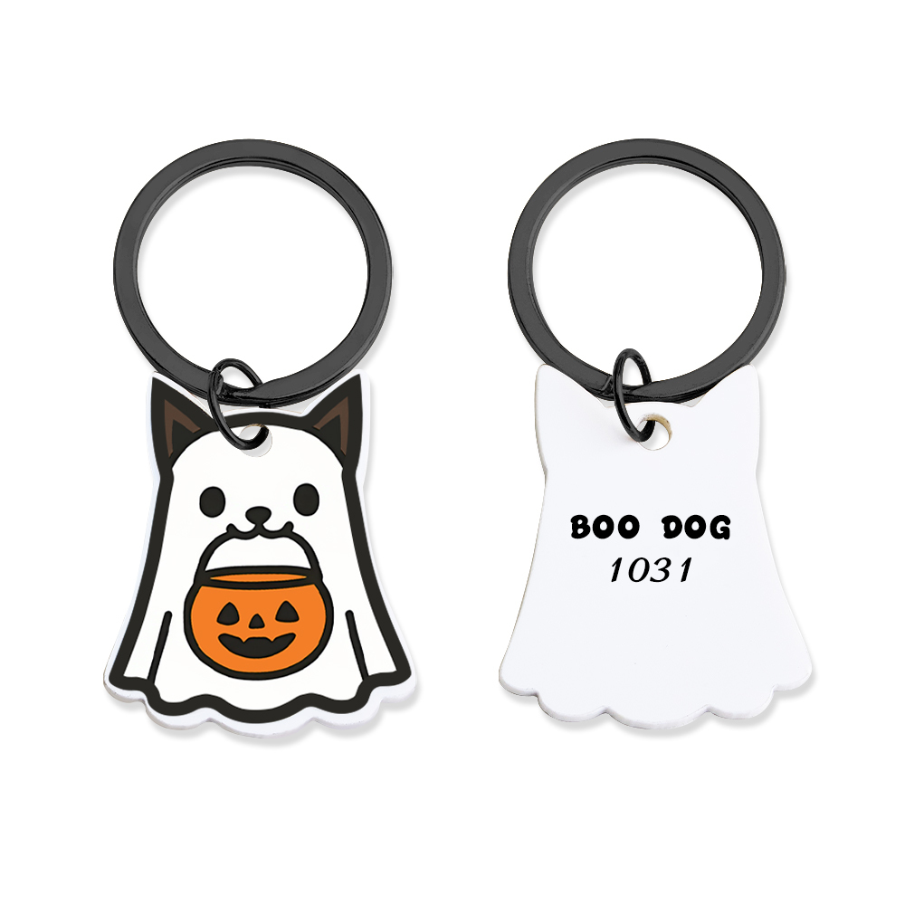 Ghost Dog Tag - 3d-geprinte Hondenpenning, Op Maat Gemaakt, Duurzaam, Gepersonaliseerd, Cadeau, Sleutelhanger, Schattig, Halloween, Griezelig - SokkenFoto