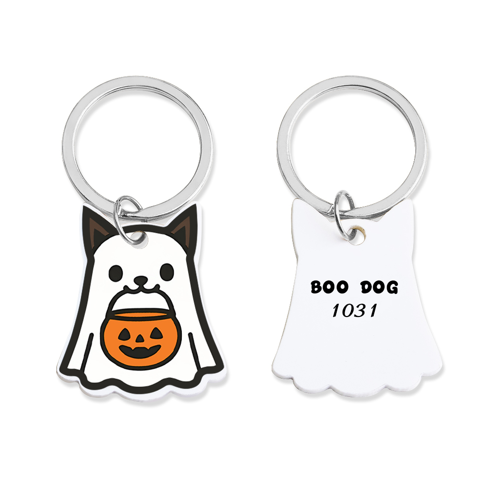 Ghost Dog Tag - 3d-geprinte Hondenpenning, Op Maat Gemaakt, Duurzaam, Gepersonaliseerd, Cadeau, Sleutelhanger, Schattig, Halloween, Griezelig - SokkenFoto