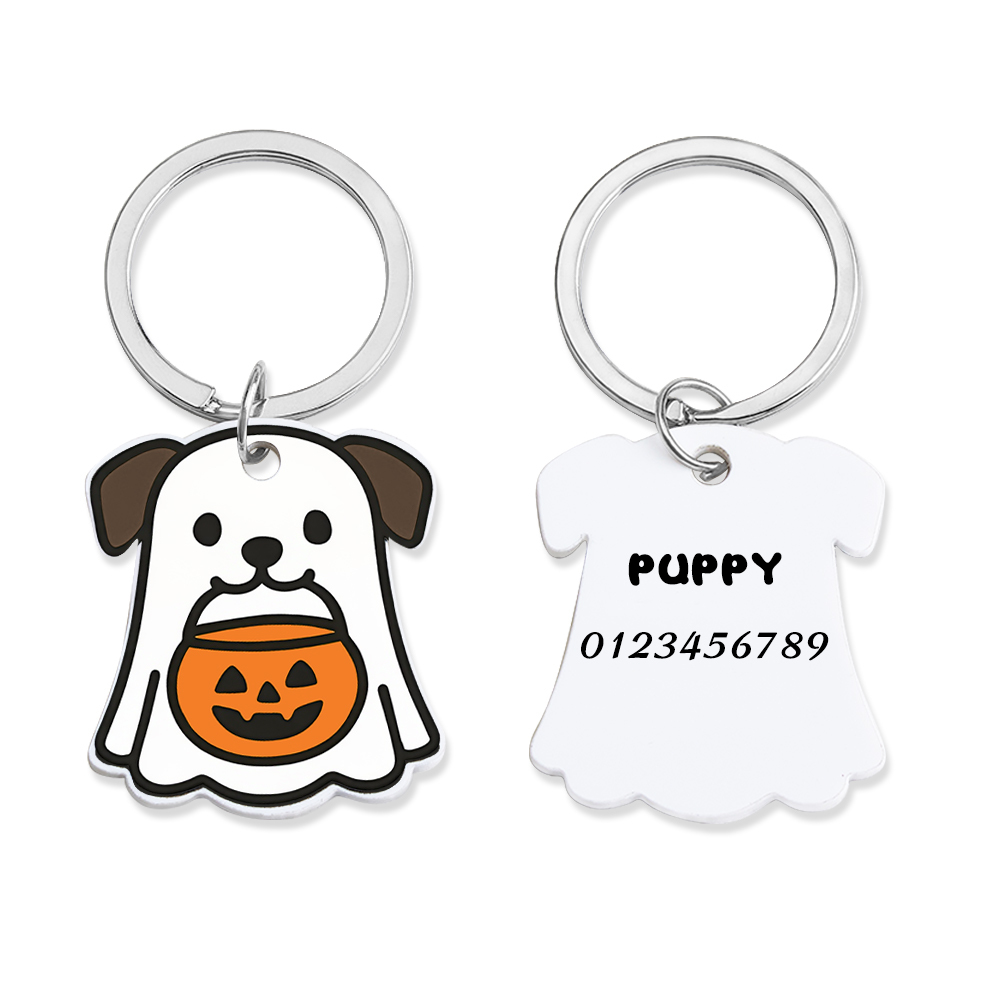 Ghost Dog Tag - 3d-geprinte Hondenpenning, Op Maat Gemaakt, Duurzaam, Gepersonaliseerd, Cadeau, Sleutelhanger, Schattig, Halloween, Griezelig - SokkenFoto